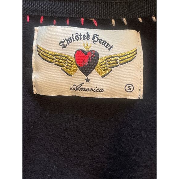 Twisted Heart Y2K Two Piece Zip Front Tracksuit Embroidered Beaded Black Small - Picture 8 of 12